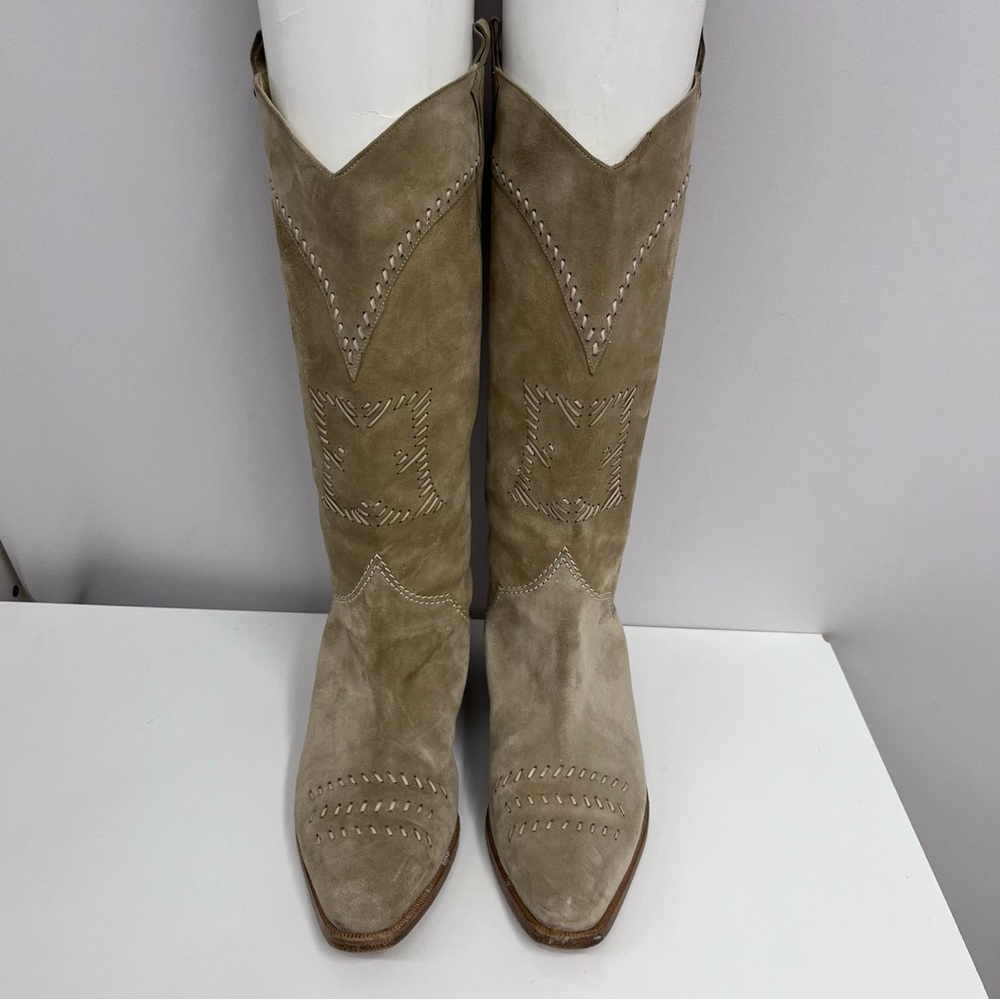 Escada Suede Western Boots Khaki